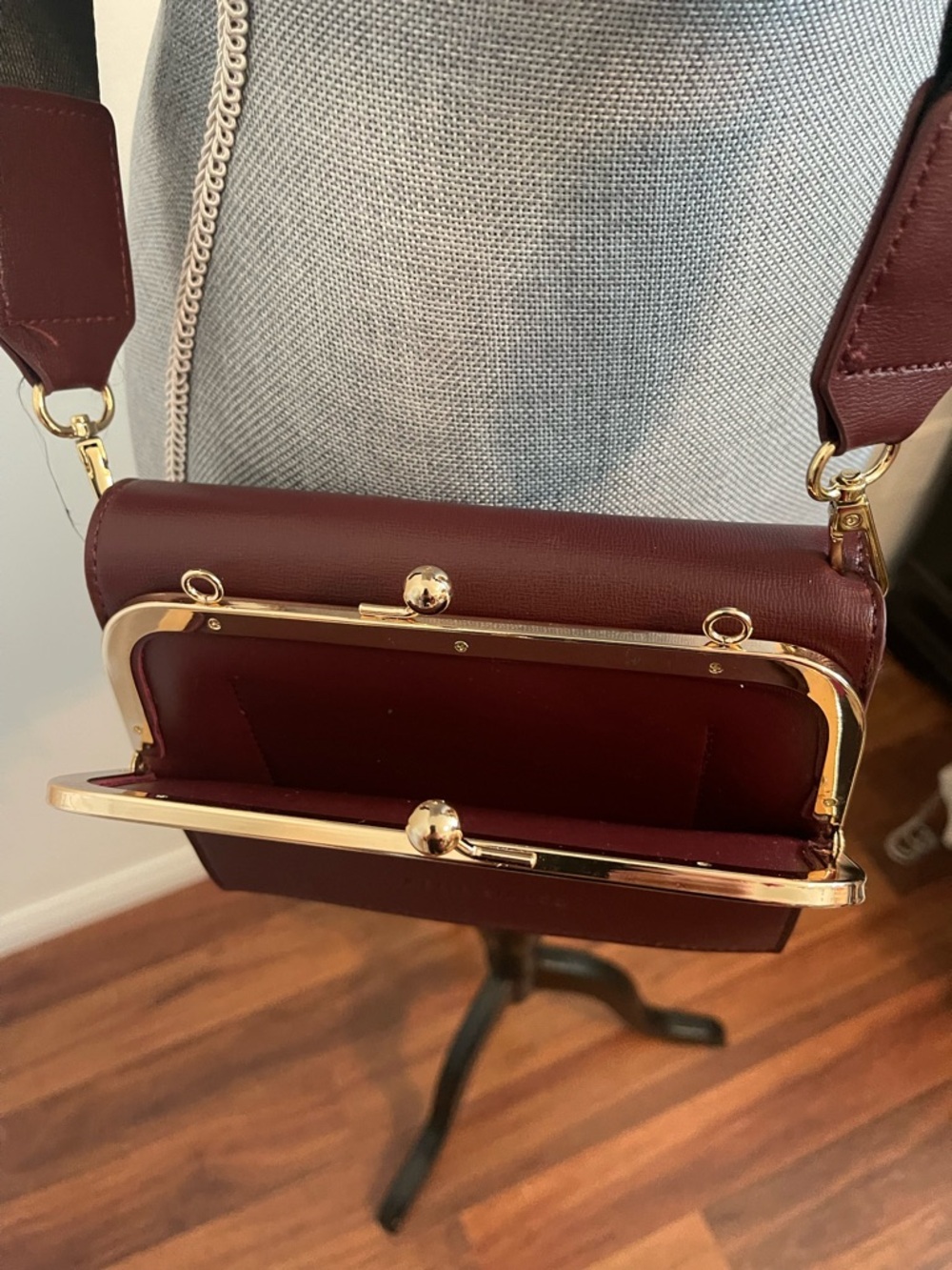 Melie Bianco Wine Red Crossbody with Gold Hardware - Picture 2 of 15